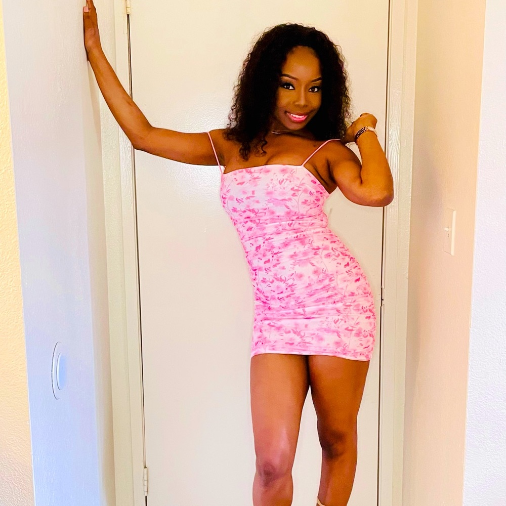 Pink and white mini floral dress, size medium (fits like small)